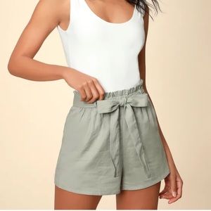 Sage green paper bag high waisted shorts